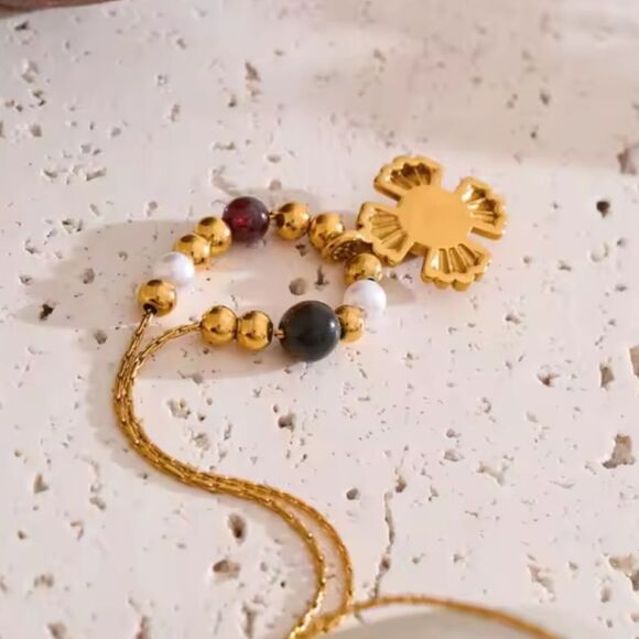 New 18k Gold SS Multicolor Beaded Necklace with  Pendant - Picture 6 of 8